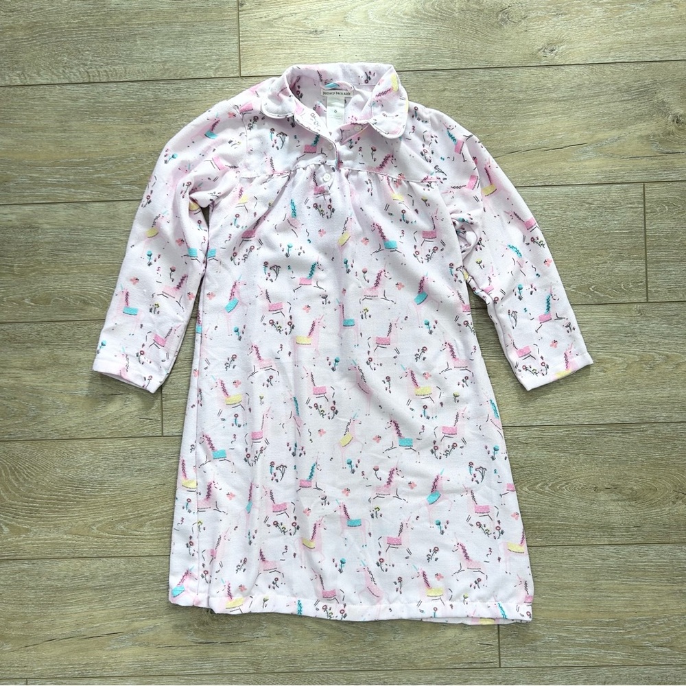 Pottery Barn Kids Girls Nigh-shirt Nightgown Light Pink Unicorn Floral Sz 8
